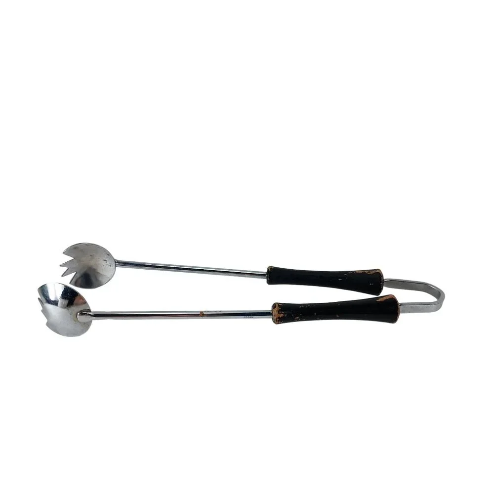 Vintage Ice Serving Spork Tongs w/ Wooden Handle